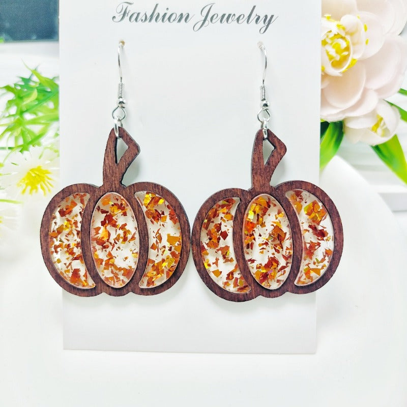Wholesale Acrylic Simple Fashion Splicing Pumpkin Inlaid Earrings
