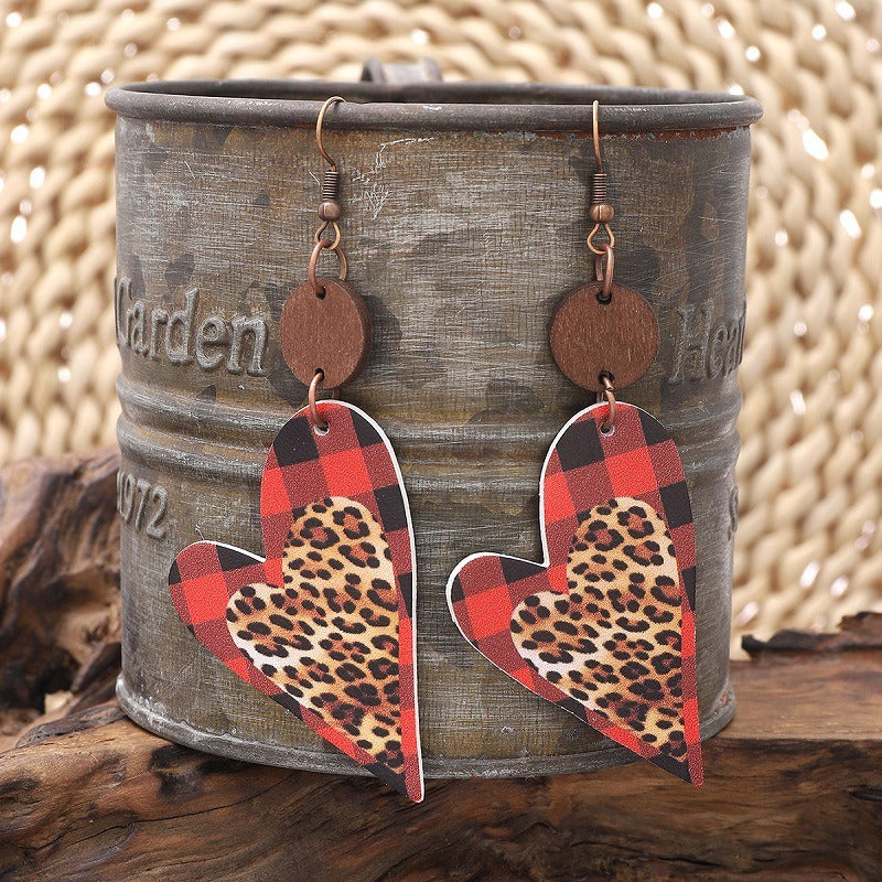 Wholesale Multiple Heart Pattern Valentine's Day Leopard Print Leather Earrings