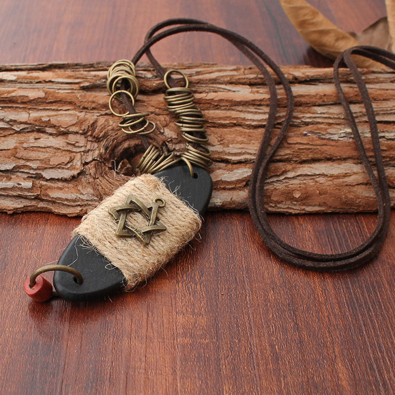 Wholesale Vintage Pentagram Hollow Alloy Pendant Long Necklaces