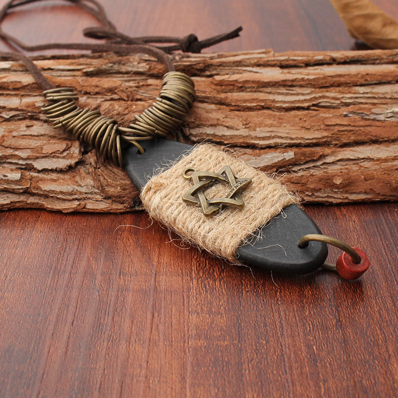 Wholesale Vintage Pentagram Hollow Alloy Pendant Long Necklaces