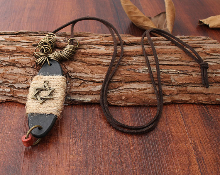 Wholesale Vintage Pentagram Hollow Alloy Pendant Long Necklaces