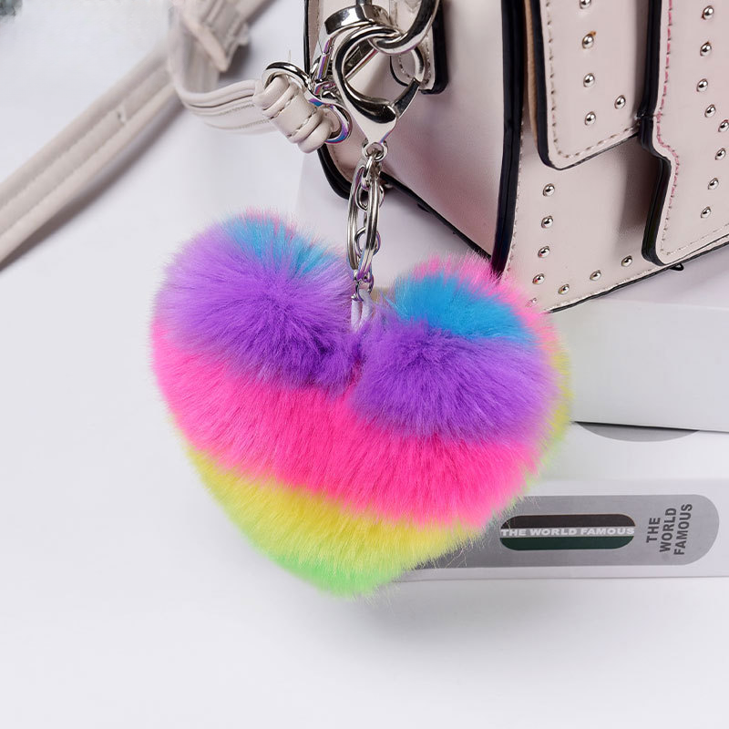 Wholesale Simple Pendant Stitching Colorful Plush Heart Keychains