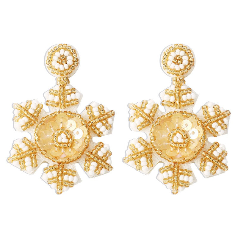 Wholesale Handmade Christmas Snowflake Beaded and Sequined Earrings