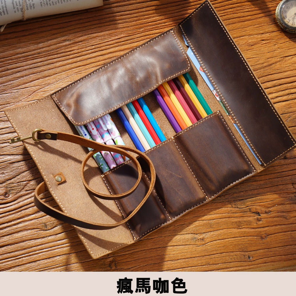 Wholesale Bidding Cowhide Retro Pen Bag
