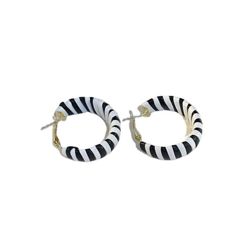 Wholesale S925 Silver Needle Versatile Letter Stripe Cold Wind Leather Earrings