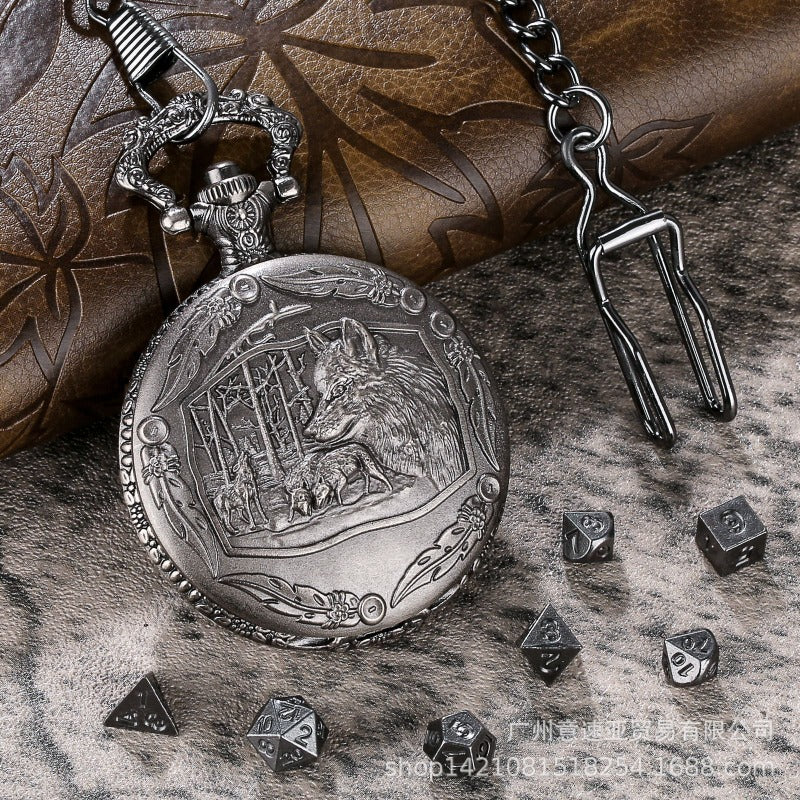 Wholesale Bronze Relief Wolf Head Thick Waist Chain Qinggu Dice Pocket Watch Case