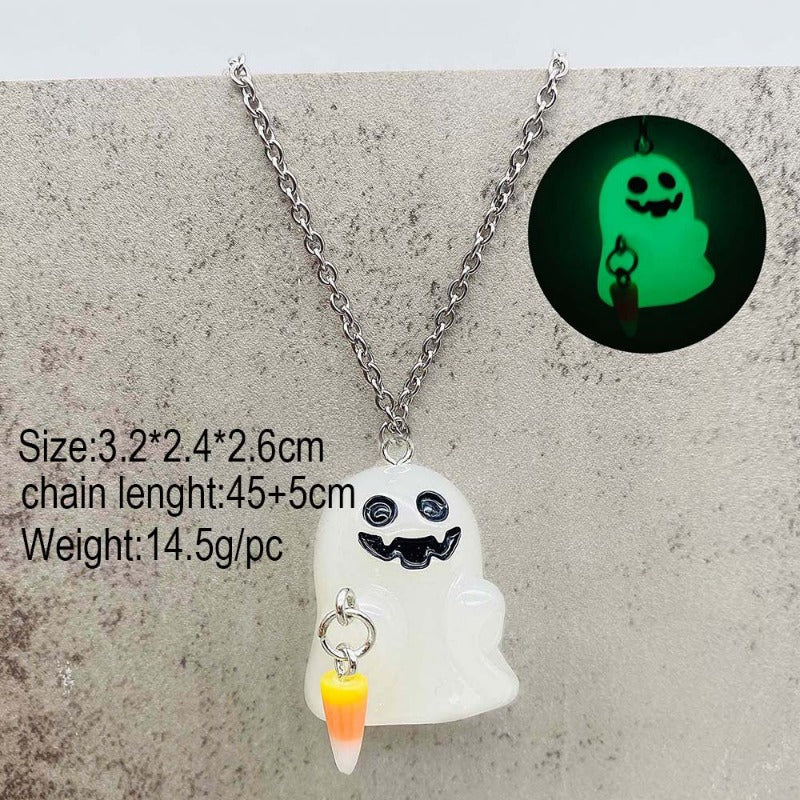 Wholesale Stereo Resin Glow-in-the-dark Ghost Halloween Wishing Bottle Earrings and Necklaces Set