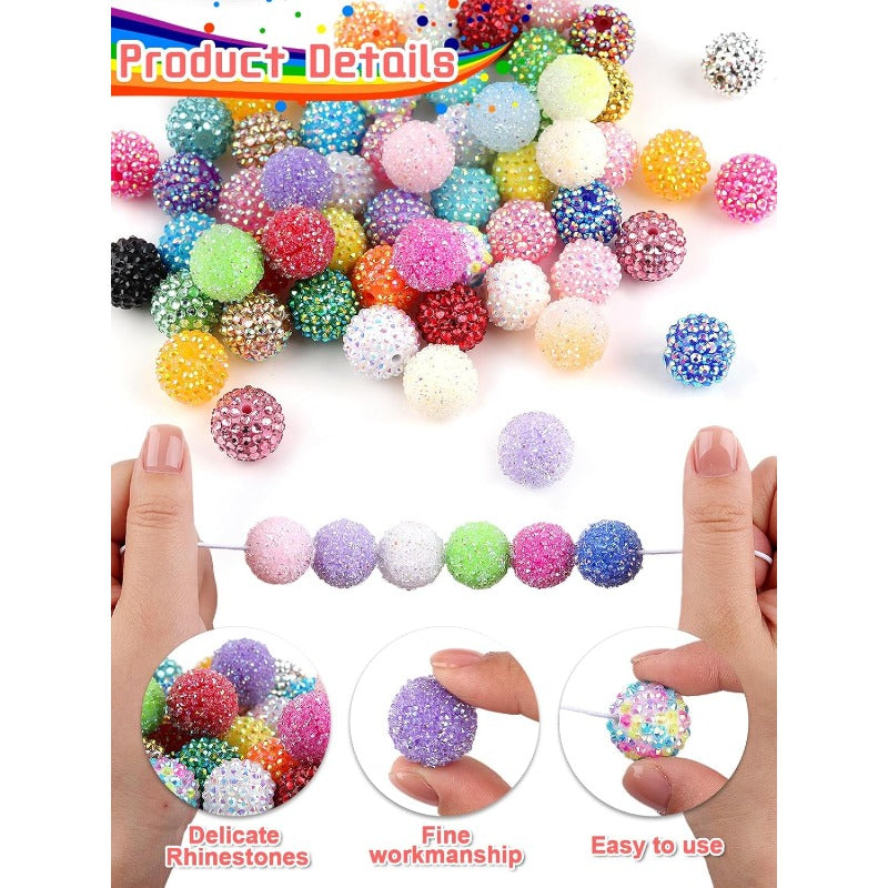 Wholesale Kalolary 50PCS Pave Disco Ball Beads, 20mm Resin Rhinestone Loose Beads Round Crystal Sparkly Beads Sparkly Bubblegum Beads Chunky Round Beads for Jewelry Making DIY Craft Supplies (Multicolor)