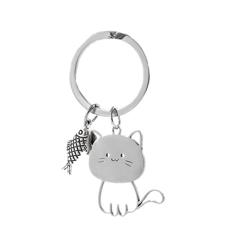 Wholesale Creative Stainless Steel Cartoon Simple Fashion Cute Cat Couple Keychains