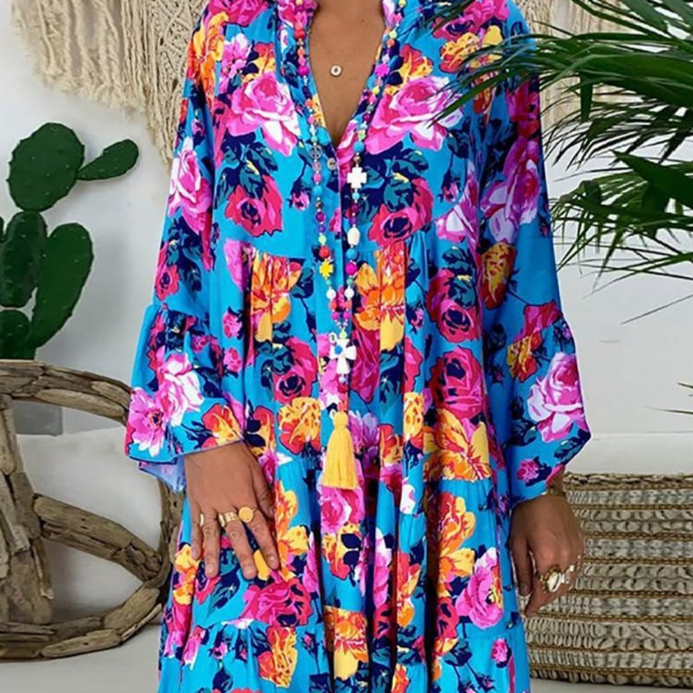 Wholesale Fashion Printed Long Sleeve Swing Maxi Dress