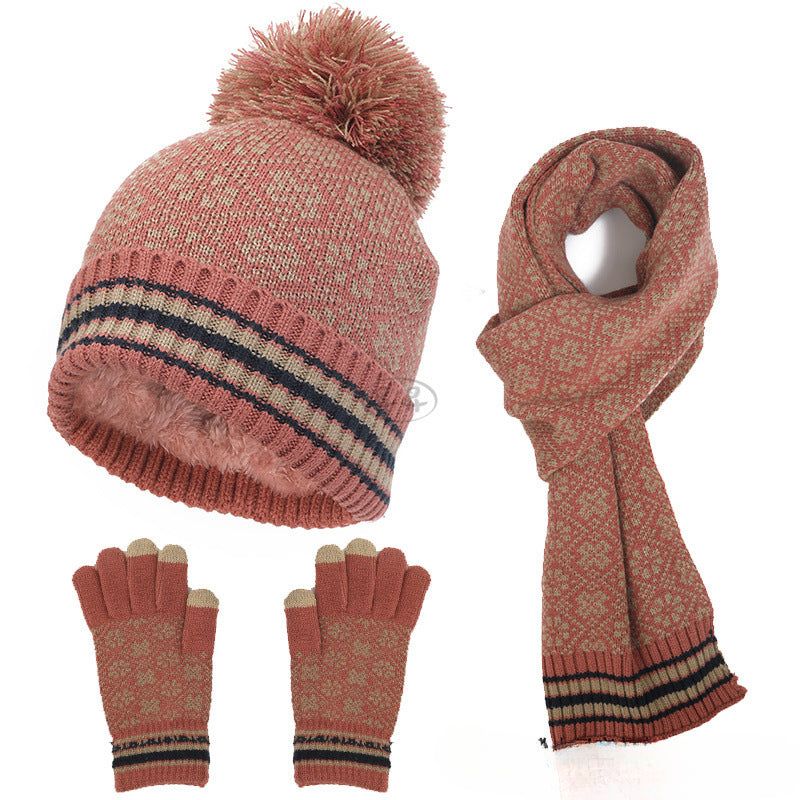 Wholesale Winter Acrylic Jacquard Knitted Hat Gloves Scarf Set