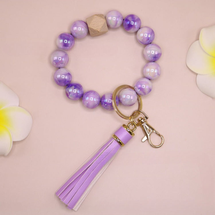 Wholesale Colorful Acrylic Beech Wood Beaded Pendant Keychain