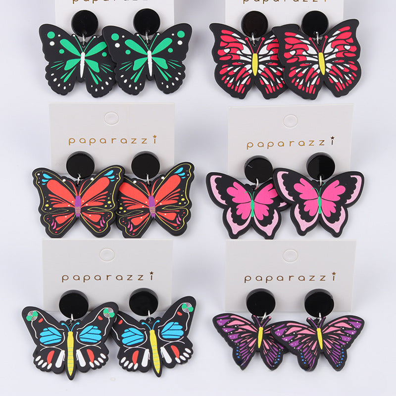 Wholesale Butterfly Embossed Colorful Acrylic Earrings