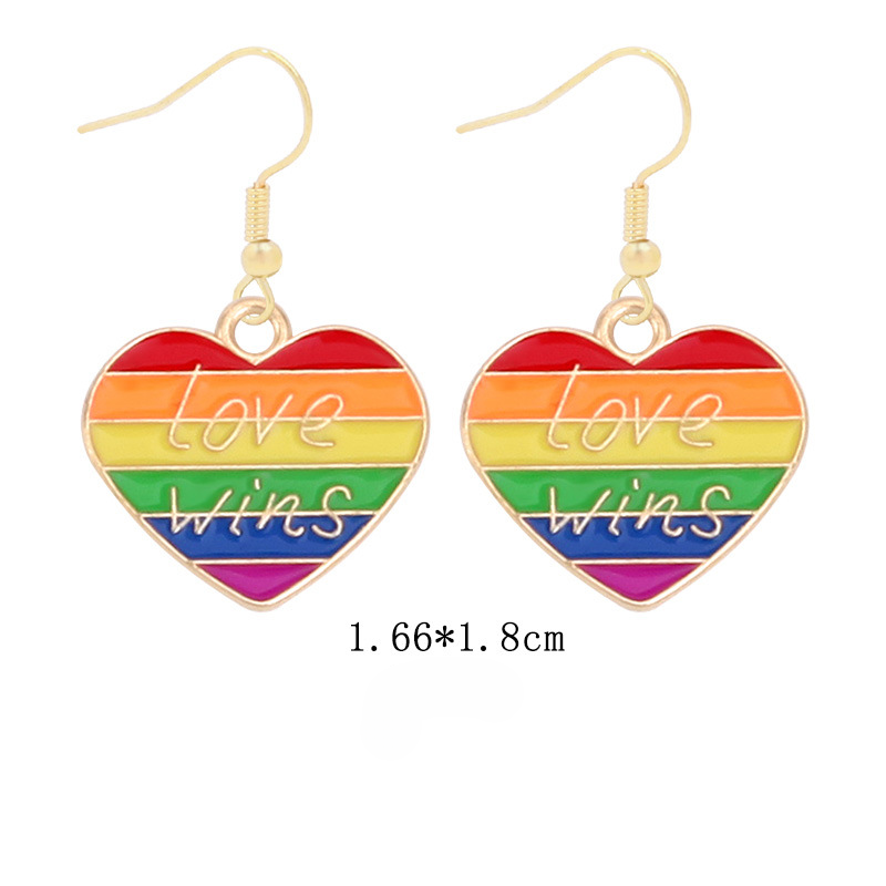 Wholesale Rainbow Flag Love Heart Alloy Pendant Drip Oil Earrings