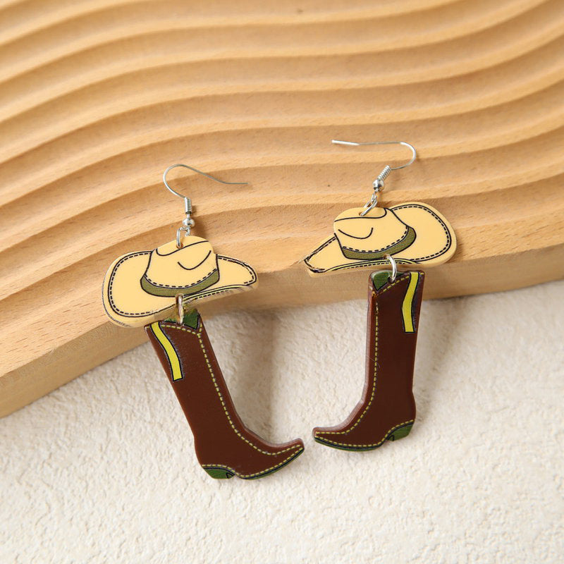 Wholesale Western Style Cowboy Hats Boots Vintage Acrylic Earrings