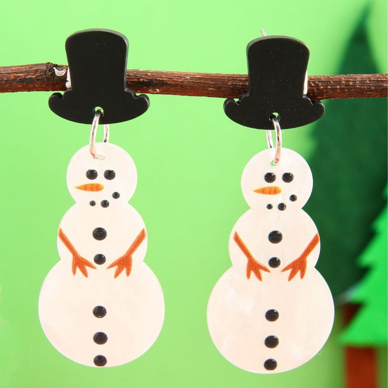 Wholesale European and American Acrylic Christmas Snowman Pendant Earrings