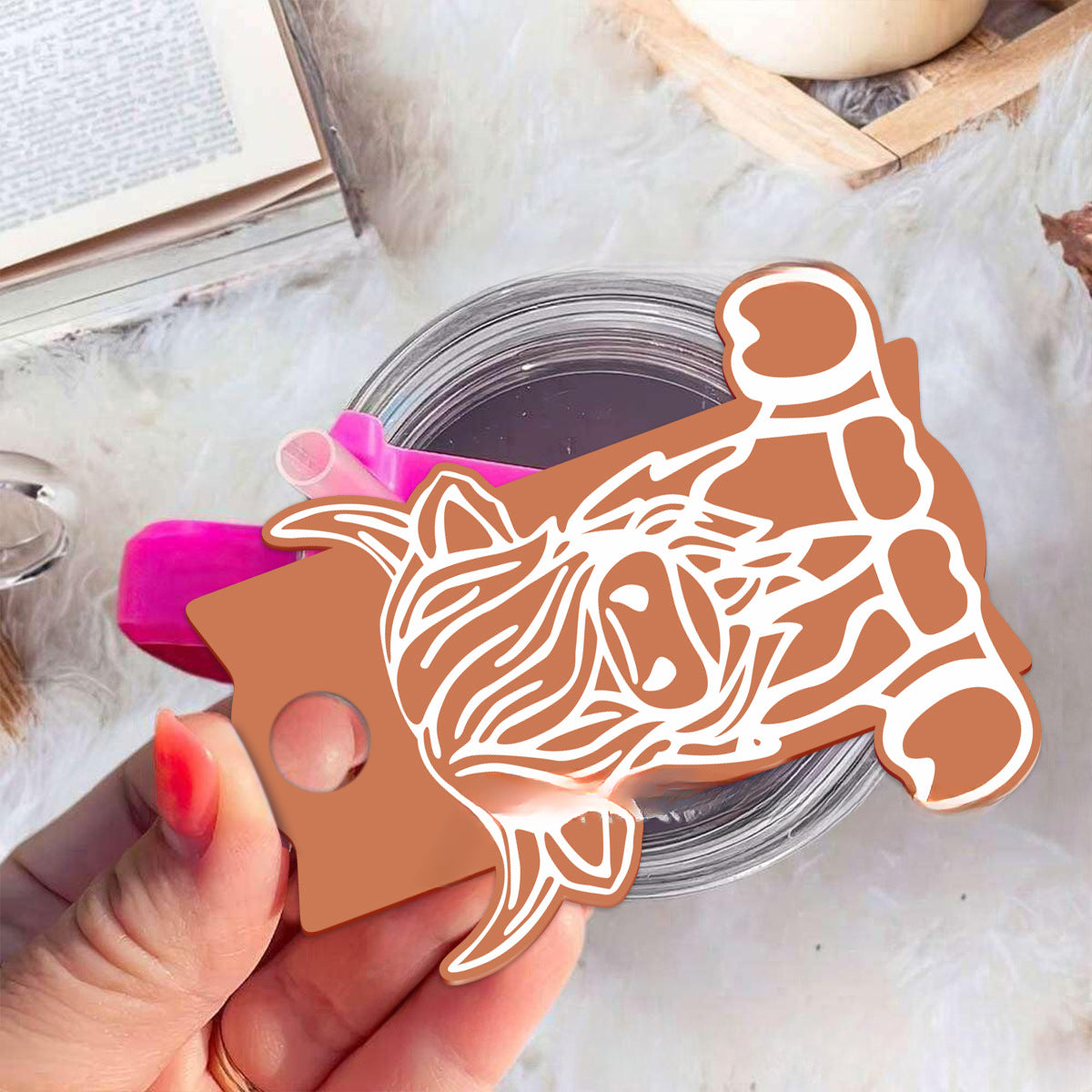 Wholesale New Acrylic Highland Cow Pattern 2nd Generation Ice Master Cup Lid Decoration