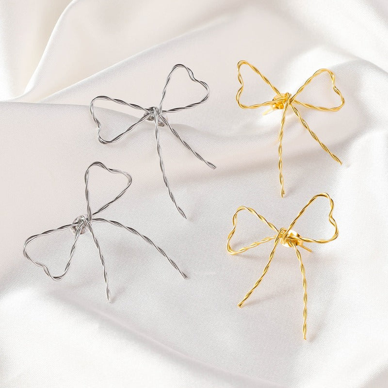 Wholesale Retro Mirror Butterfly Bow Stainless Steel 18k Real Gold Titanium Steel Earrings