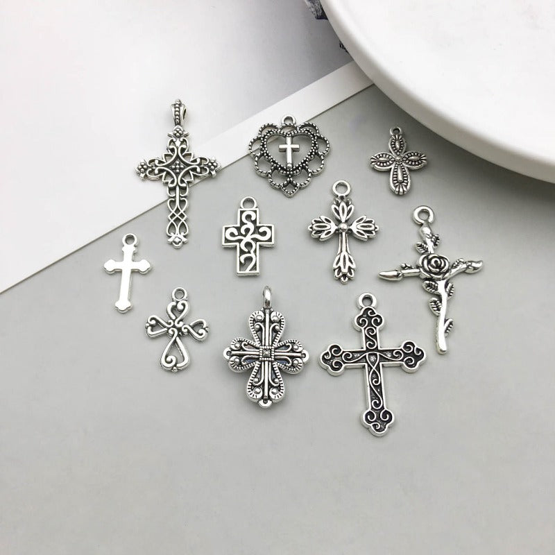 Wholesale 1 Antique Silver Alloy Cross Series Simulation Heart Cross DIY Pendant