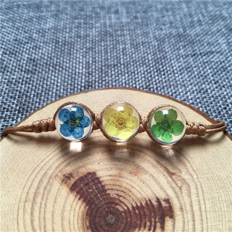 Wholesale Dried Flower Bracelet&Time Gemstone Narcissus Eternal Flower Weaving Bracelet