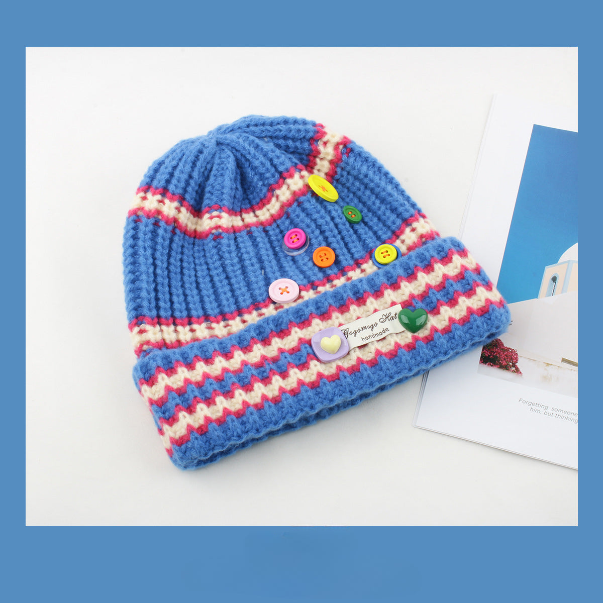 Wholesale Striped Colorful Button Knitted Woolen Knitted Hat
