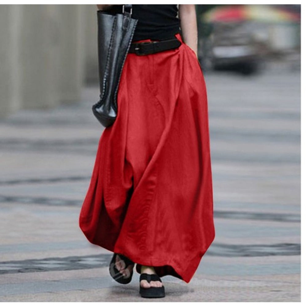 Wholesale Cotton and Linen Loose Swing Skirt Pleated A-Line Skirt