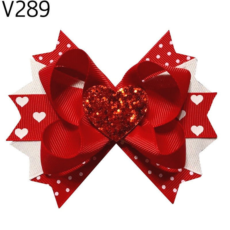 Wholesale of 10pcs Valentine's Day Love Bow Fabric Children's Hair Clips