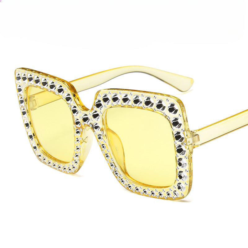 Wholesale PC Diamond Plated Large Frame Retro Square Sunglasses