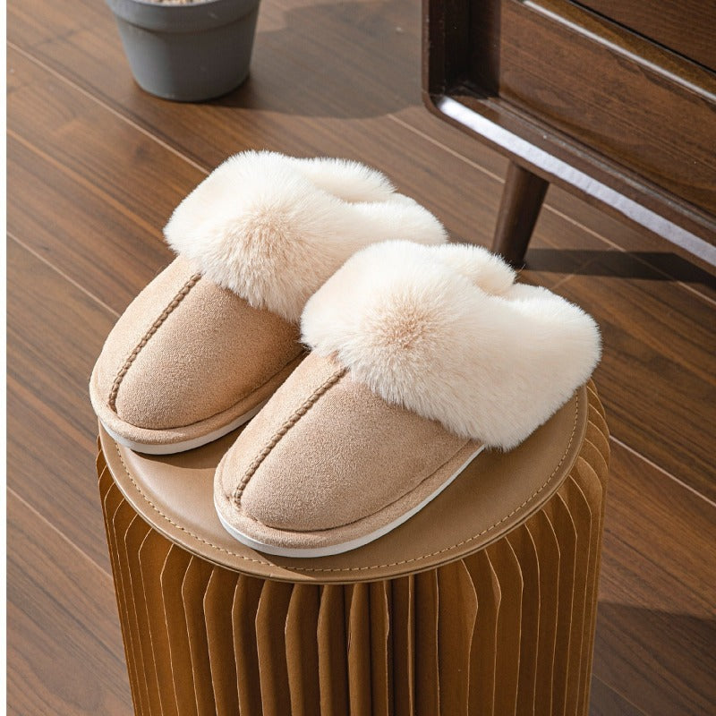 Wholesale Solid Color Imitation Deer Skin Anti Slip Memory Sponge Neutral Autumn and Winter Home Slippers