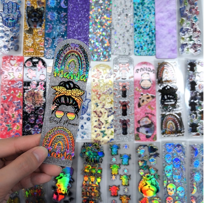 Wholesale Random Holographic Stickers 20/50/100pcs UV DTF Wraps Pen Sticker & Cartoon Random Styles Bookmark Stickers for Crafts Wraps