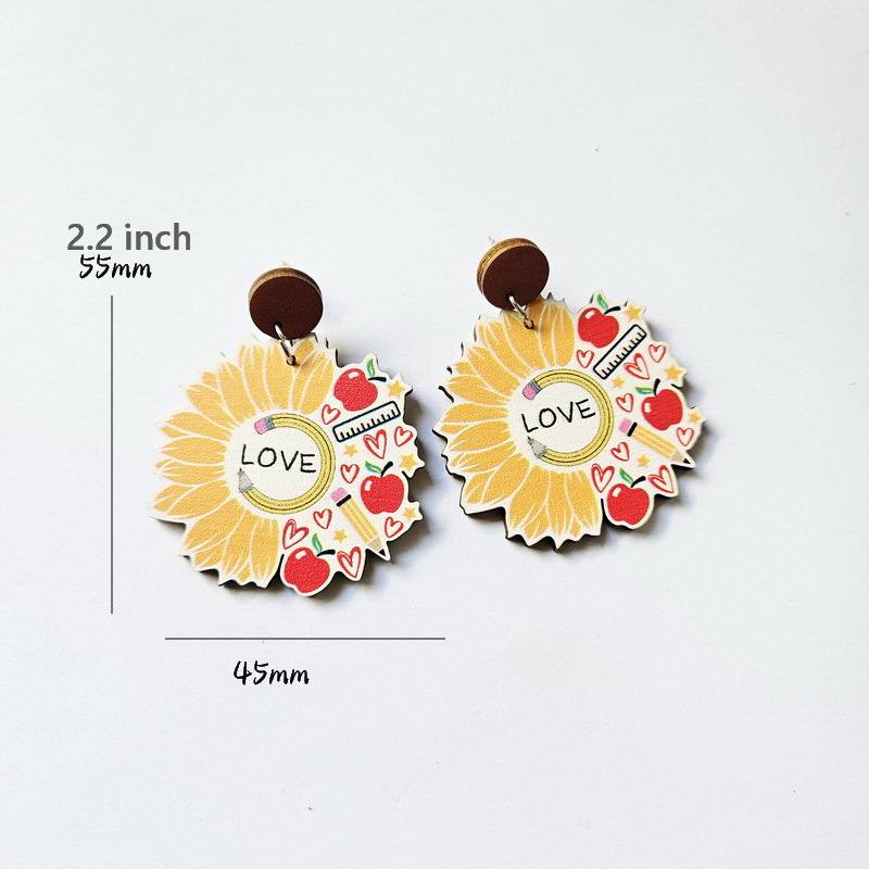 Pendientes de madera de la regla de manzana de girasol de lápiz al por mayor