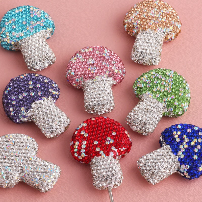 Wholesale 5pcs Starry Sky Colorful Mushroom Full Diamond Clay Drill Ball Straight Hole DIY Beads