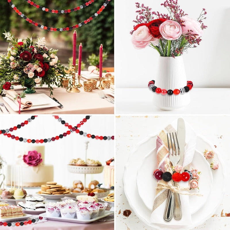 Wholesale Whaline 50Pcs 20mm Red Cow Beads 12 Styles Mixed Bubblegum Beads Set Red Black Spacer Bead Chunky Beads Jumbo Plastic Beads for Crafts and Jewelry Making Boutique Craft Supplies