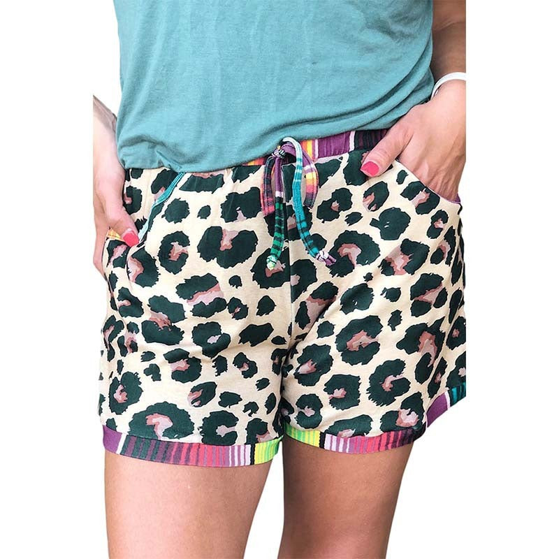Wholesale Summer Leopard Print Stitching Sports Casual Shorts