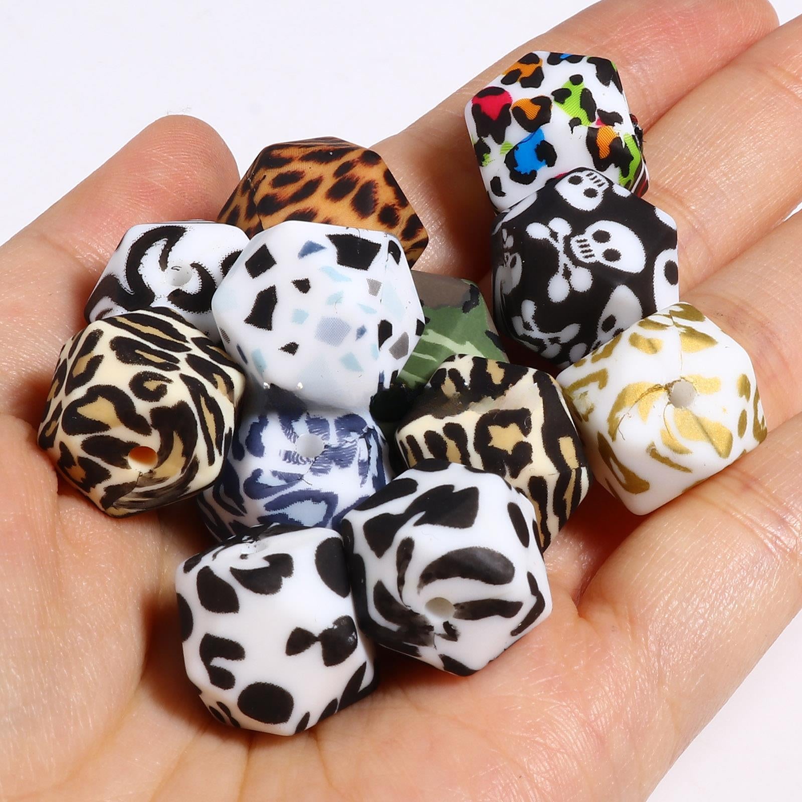 Wholesale 10PCS Silicone Hexagonal Watermark Octagonal Round Beads