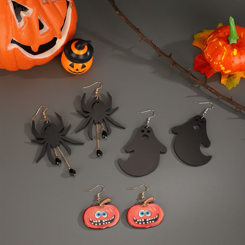 Wholesale Acrylic Gothic Dark Pumpkin Bat Skull Earrings