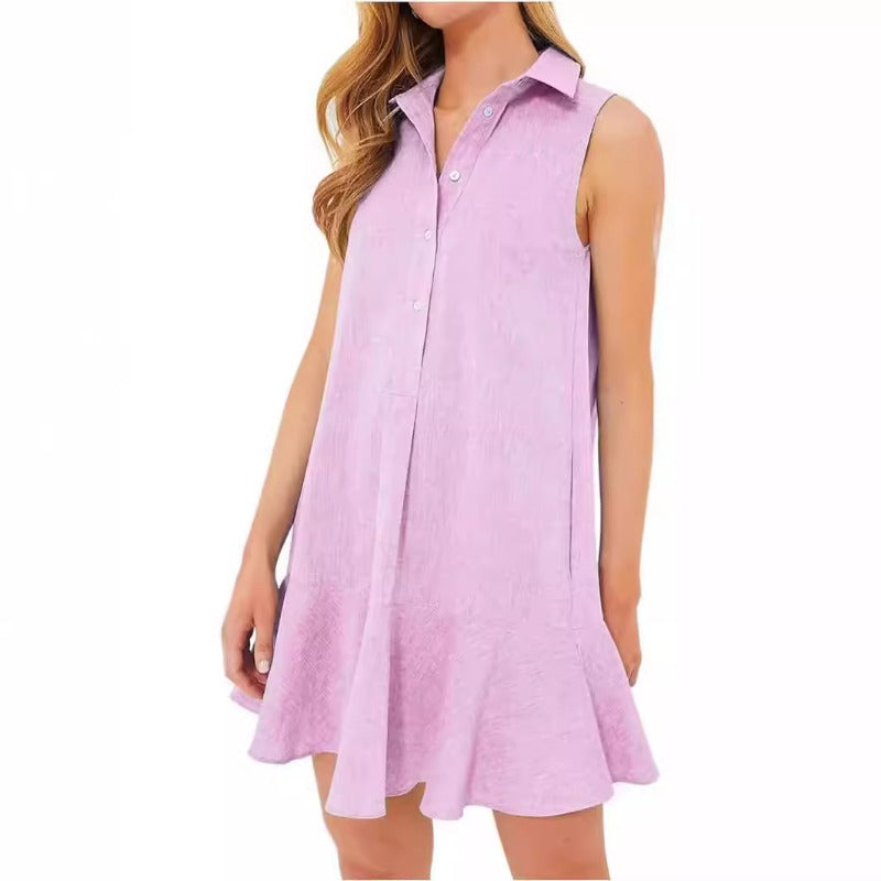 Wholesale spring and summer pure cotton sleeveless shirt with lotus leaf hem for Women Clothes