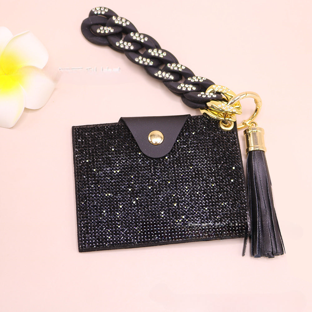 Wholesale Diamond Card Holder Acrylic Bracelet Key Ring Coin Purse ID Bag Key Chain