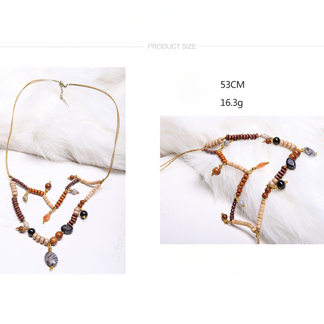 Wholesale Bohemian Wood Beads Turquoise Pendant Necklace