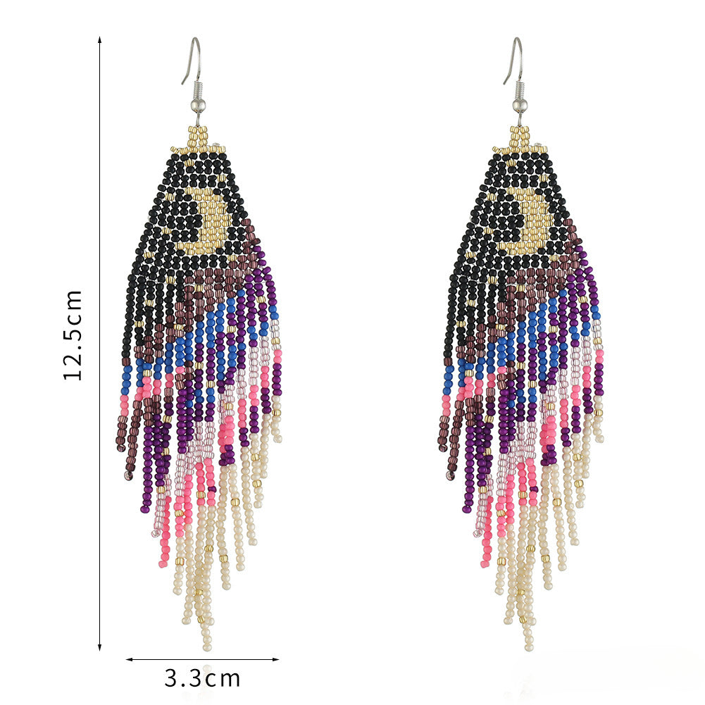 Wholesale Handmade Rice Bead Moon Tassel Earrings