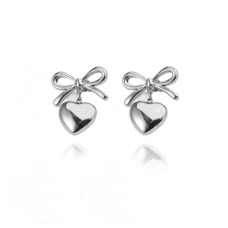 Wholesale Genuine Gold Plated Titanium Steel Heart-shaped Mirror Tassel Stainless Steel Earrings