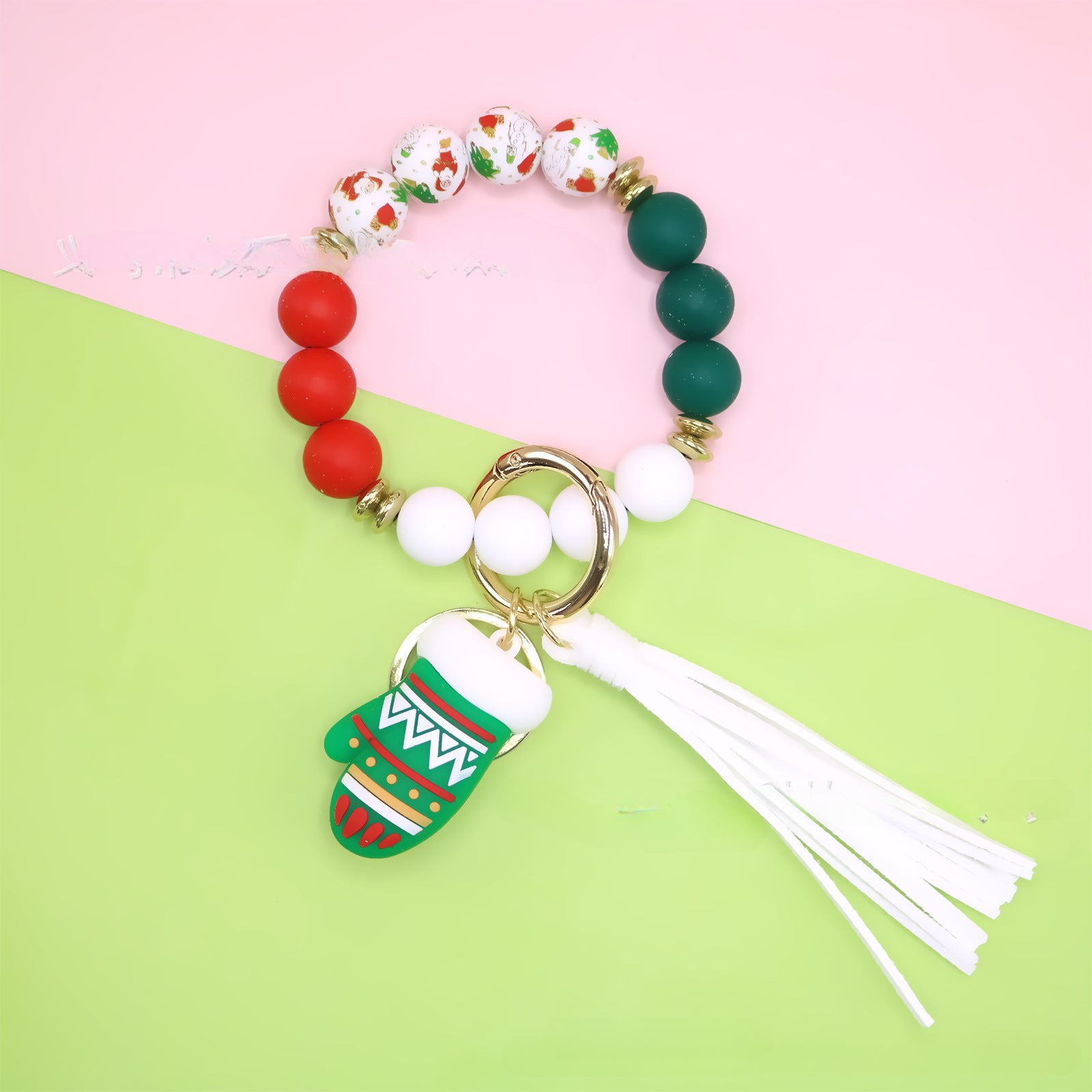 Wholesale Christmas Silicone Beaded Pendant Bracelet Keychain