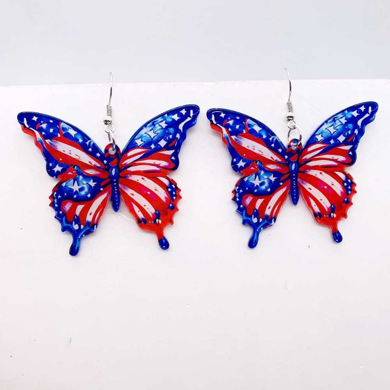 Wholesale Independence Day Acrylic Colorful 3D Butterfly Earrings