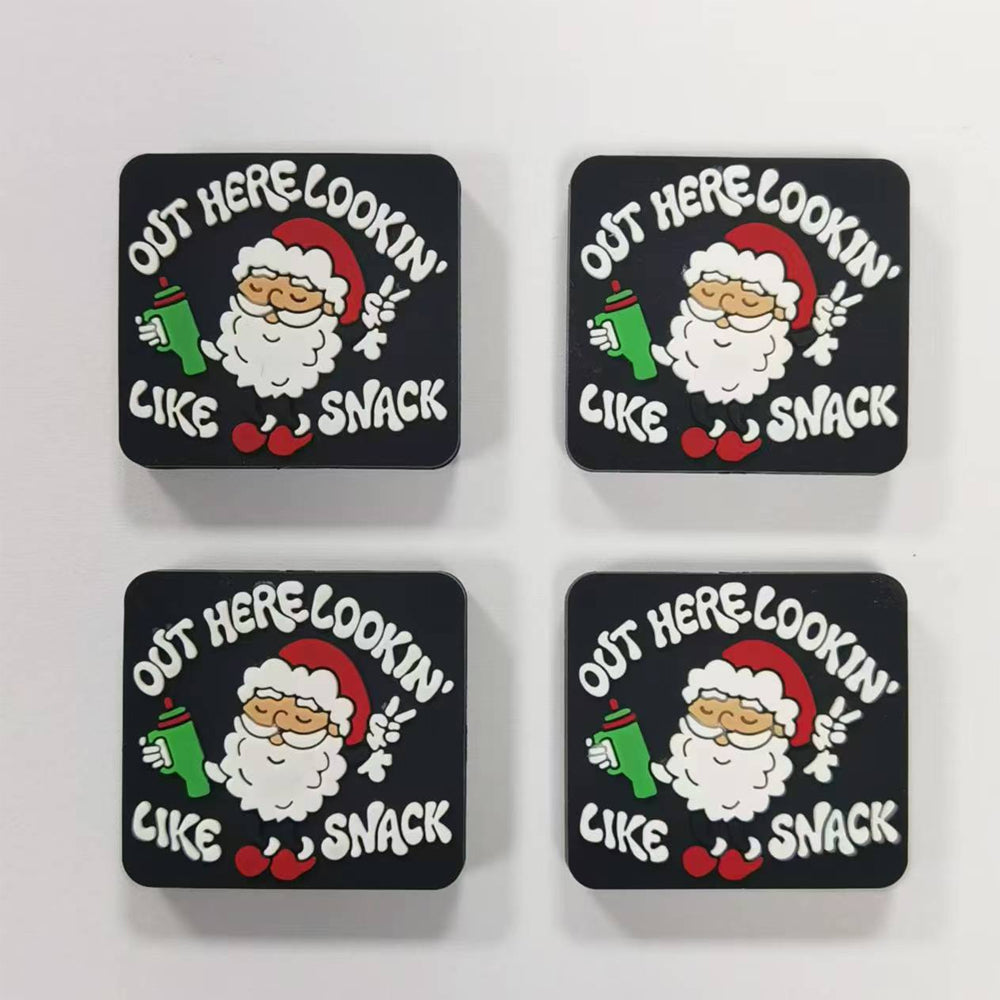 Wholesale 10pcs Cartoon Christmas Santa Claus Holding Ice Cup Pattern DIY Bead Pen Silicone Beads