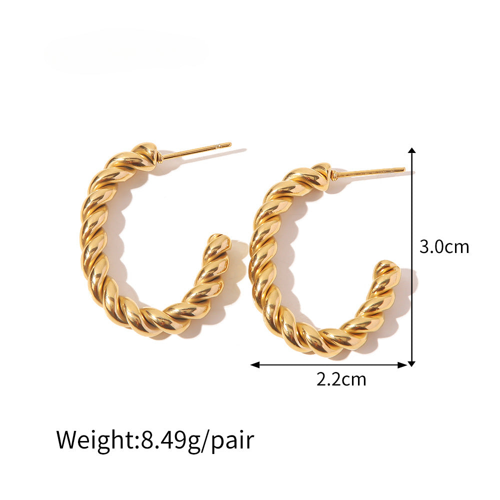 Wholesale 18K Gold Twist Geometric C-shaped Stainless Steel Earrings
