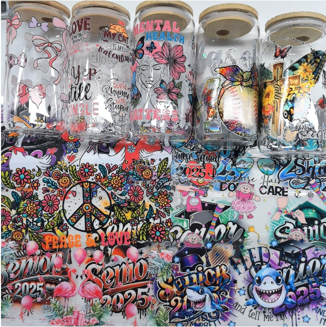 Wholesale 16oz Steel Cup UV DTF Stickers Random 10pcs/20pcs/50pcs Wraps for DIY Craftlaser wraps