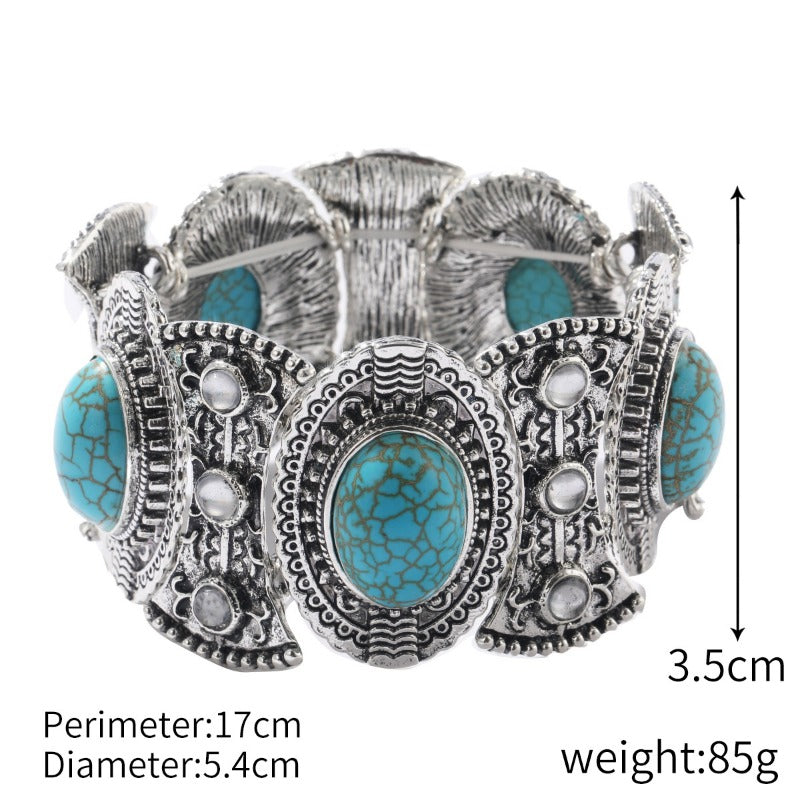 Wholesale Fashion Turquoise Bohemian Ethnic Style Alloy Vintage Silver Natural Stone Bracelets