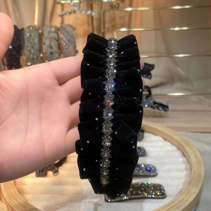 Wholesale Vintage Pleated Diamond Inlaid Fabric Headbands