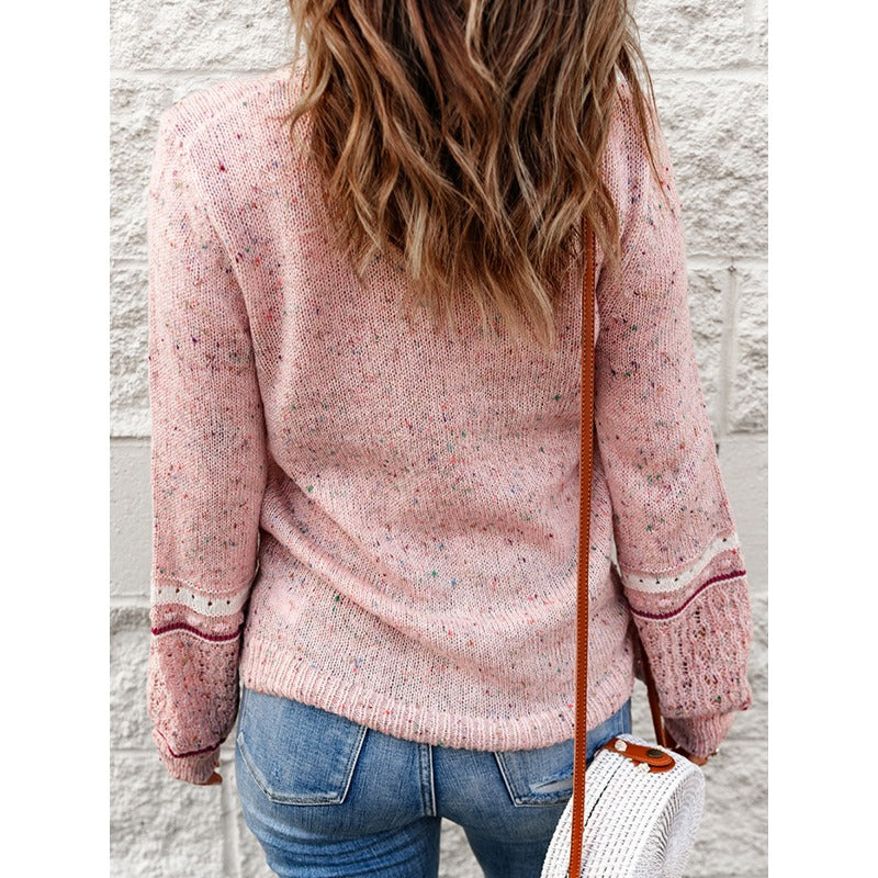 Wholesale Acrylic Round Neck Long Sleeved Hollowed Out Color Dot Blended Knitted Sweaters