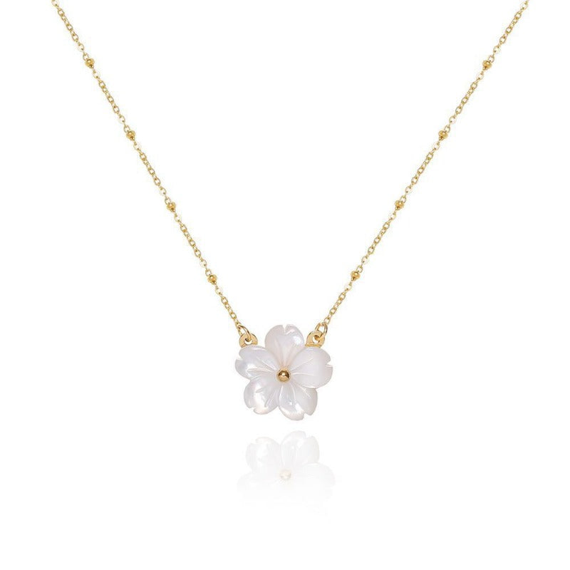 Wholesale Non Fading White Shell Peach Blossom Beautiful Flower Titanium Steel Collarbone Chain Temperament Light Luxury Versatile Necklaces